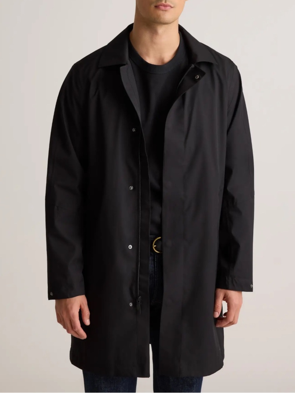 Quince Men’s Black Weatherproof Long Rain Jacket Size L NWT Classic Trench Coat